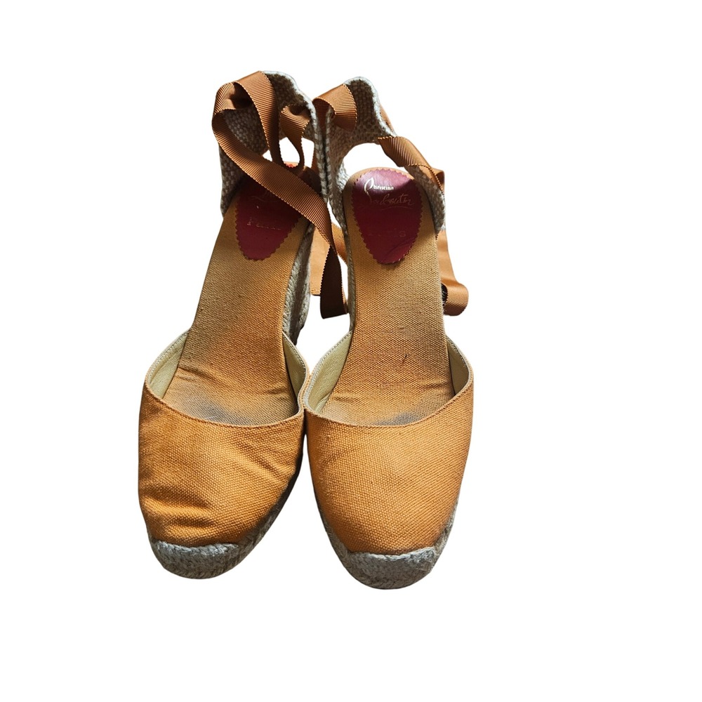 Christian Louboutin Brigitte Espadrille Wedges 40 US 10 Ribbon Ankle Ties Luxury